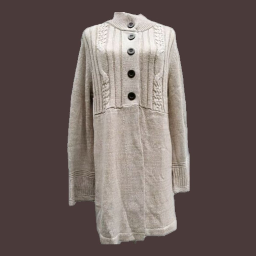 NEW Style $ Co Women Cable Knit Sweater Coat Warm Ivory Color Size L